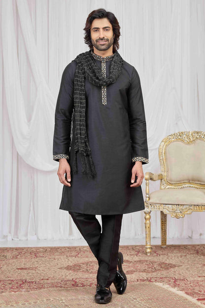 Black Colour Art Silk Embroidery Work Kurta Pajama With Dupatta