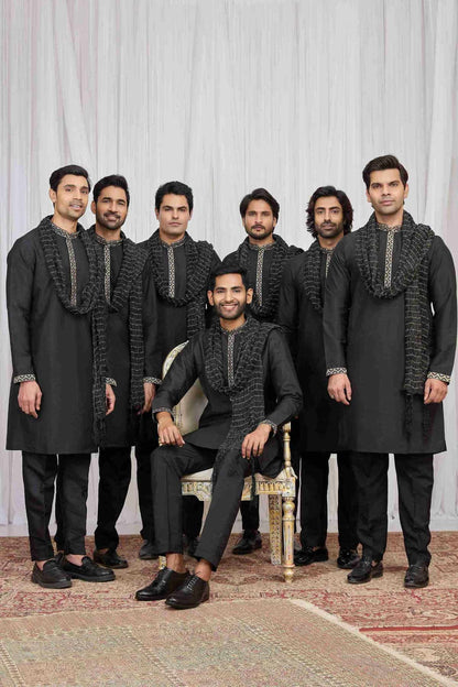 Black Colour Art Silk Embroidery Work Kurta Pajama With Dupatta