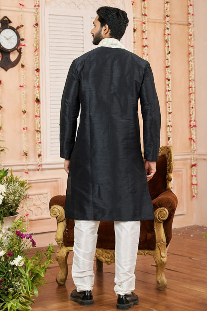 Black Colour Art Silk Kurta Pajama With Stole KP1230248 A