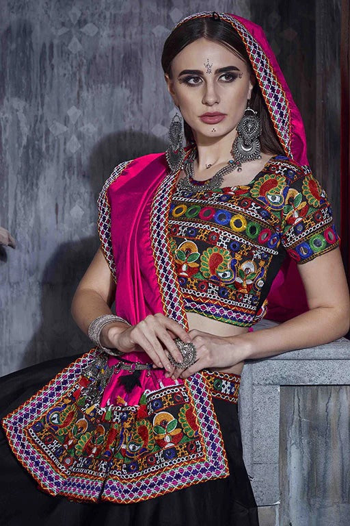 Black Colour Art Silk Navratri Lehenga Choli LC1240058 A