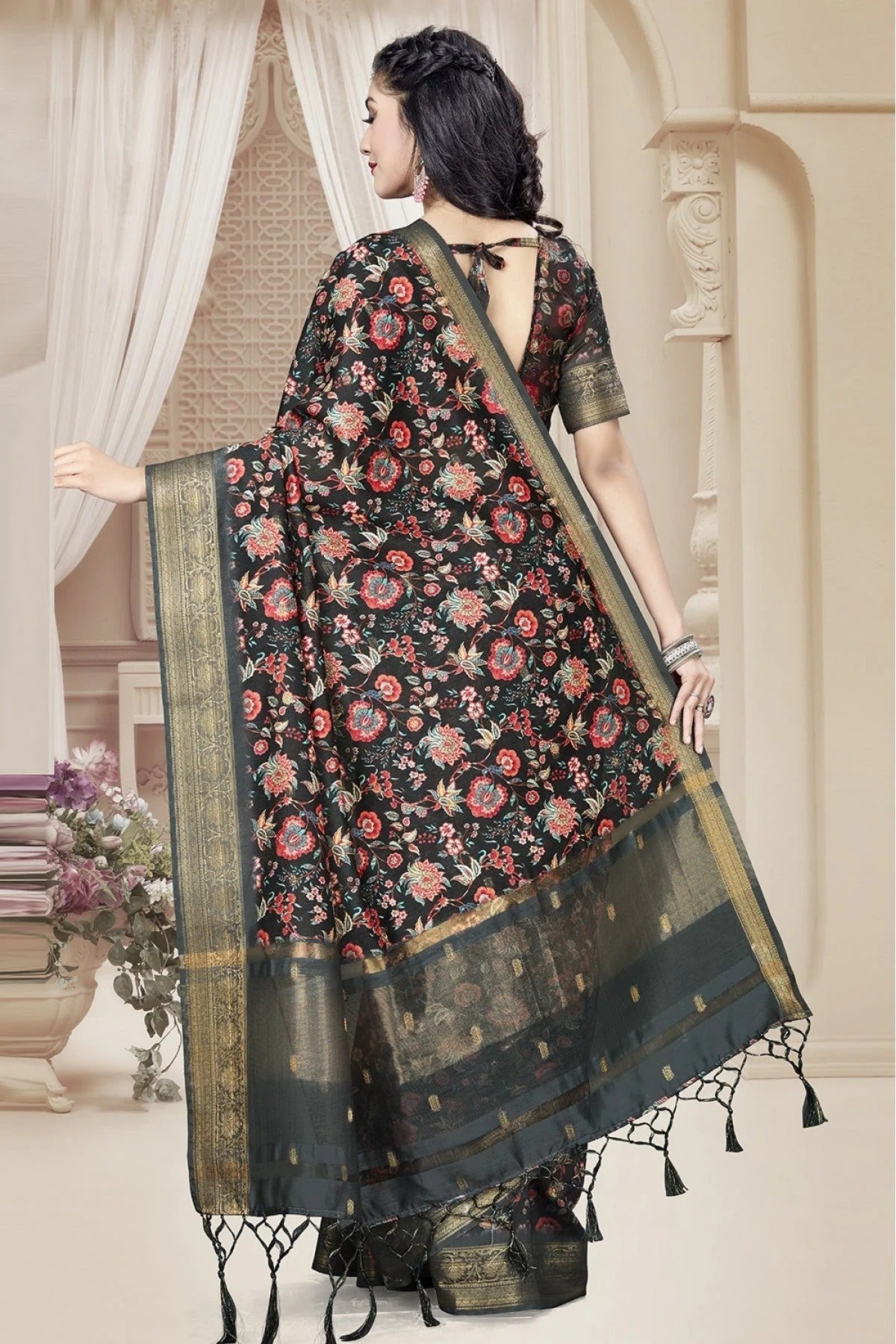 Black Colour Art Silk Printed Saree SD1120641 A