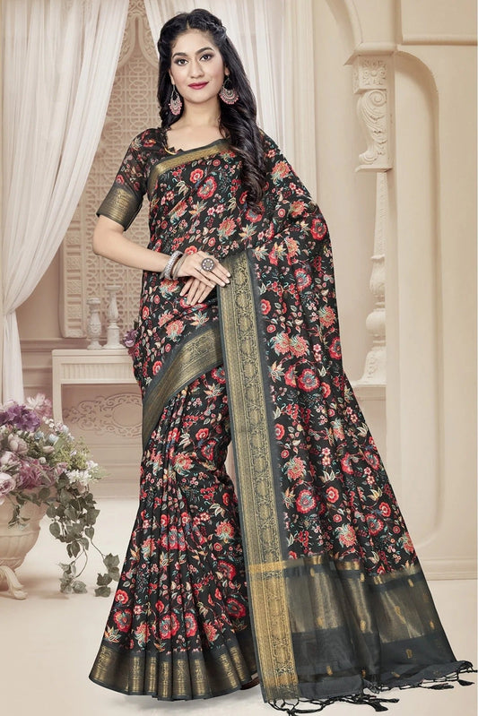 Black Colour Art Silk Printed Saree SD1120641