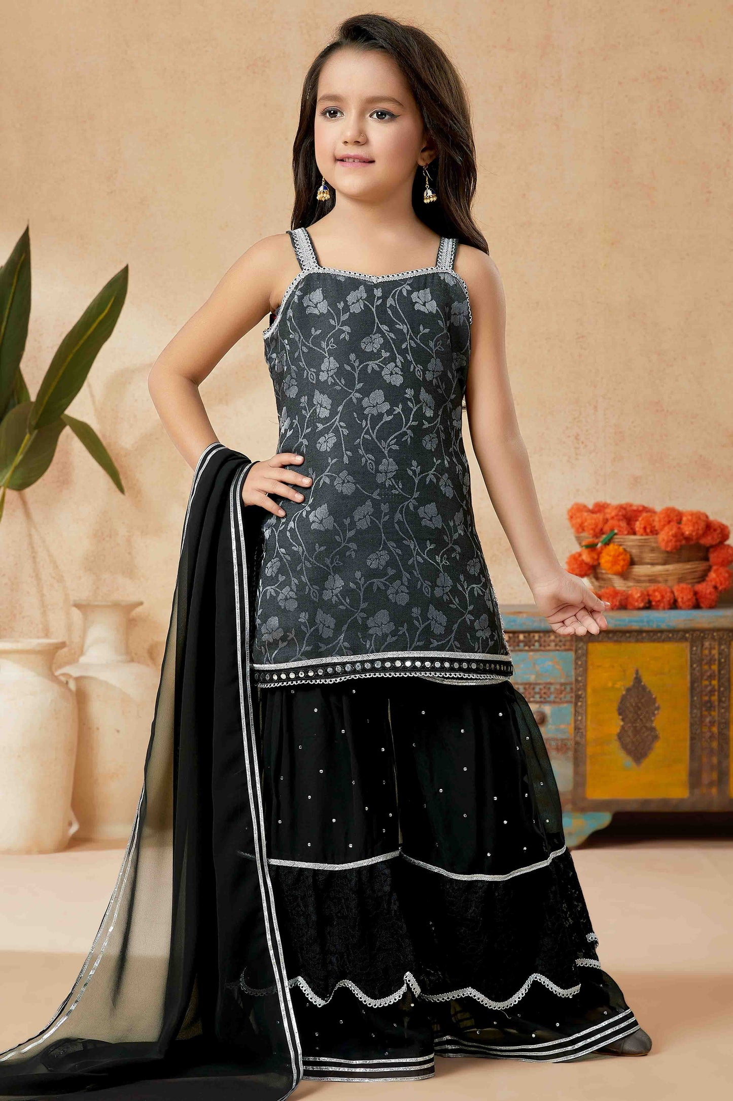 Black Colour Art Silk Sharara Suit GW1070736