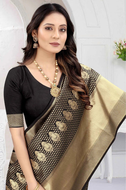 Black Colour Banarasi Art Silk Woven Saree SD1120856 A