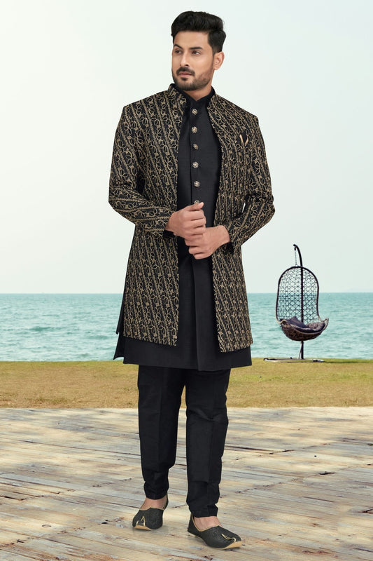 Black Colour Banarasi Silk Sherwani SH1040525