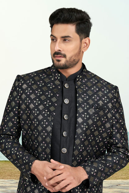 Black Colour Banarasi Silk Sherwani SH1040526 A