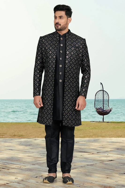 Black Colour Banarasi Silk Sherwani SH1040526