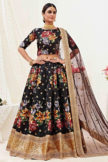 Black Colour Banglori Satin Designer Lehenga Choli LC1240028