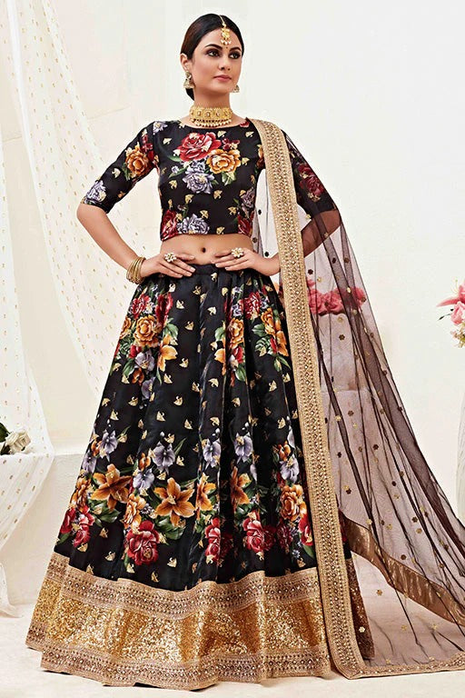 Black Colour Banglori Satin Designer Lehenga Choli LC1240028