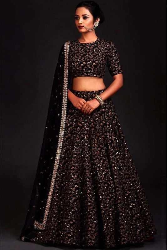 Black Colour Banglori Silk Lehenga Choli LC1010011