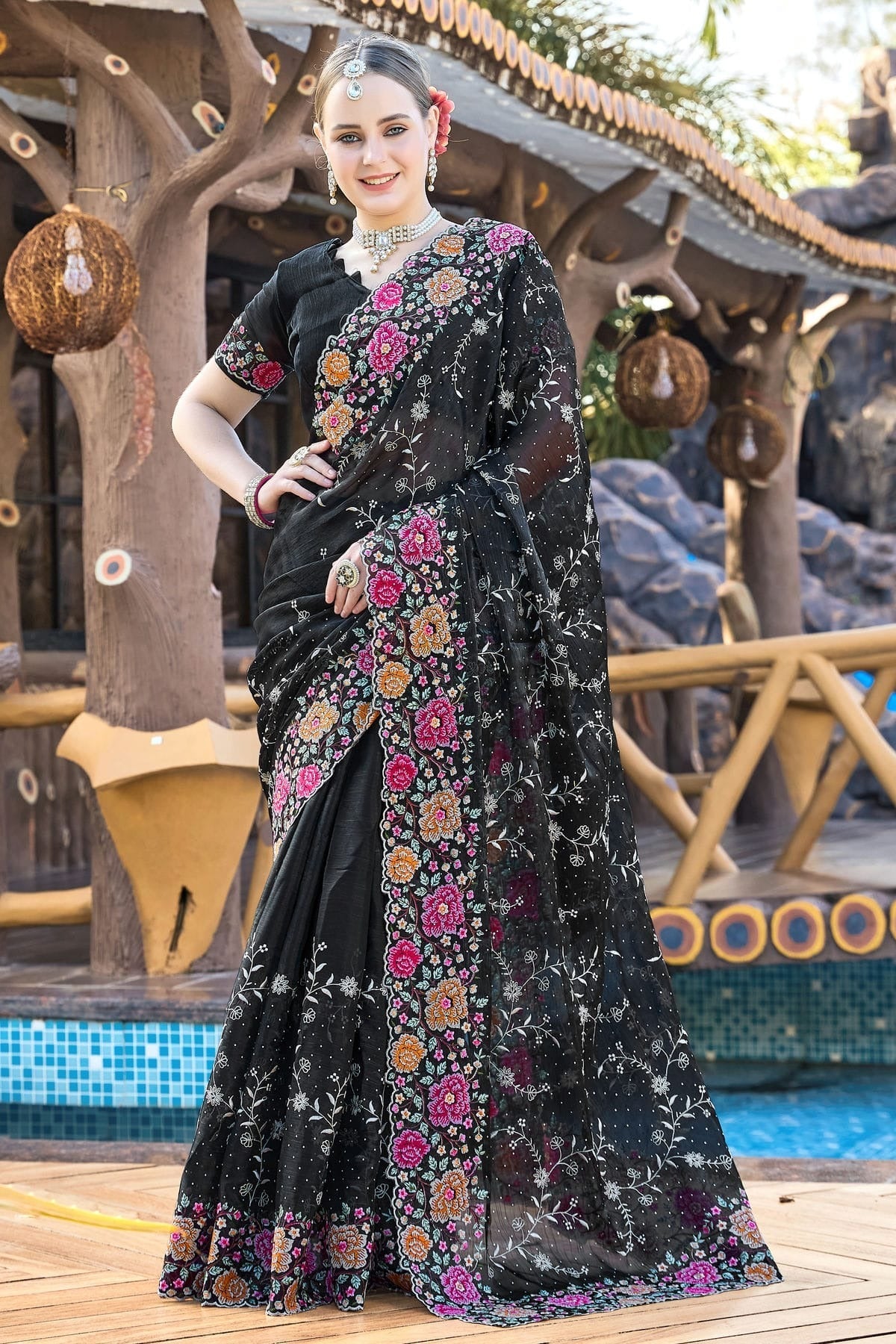 Black Colour Burberry Silk Designer Saree SD1121849