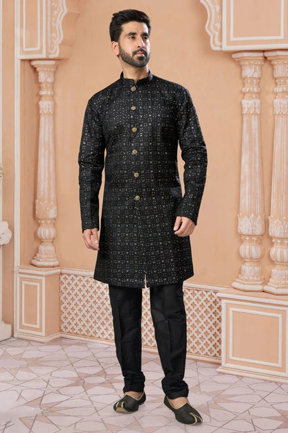 Black Colour Champion Silk Sherwani SH1040546