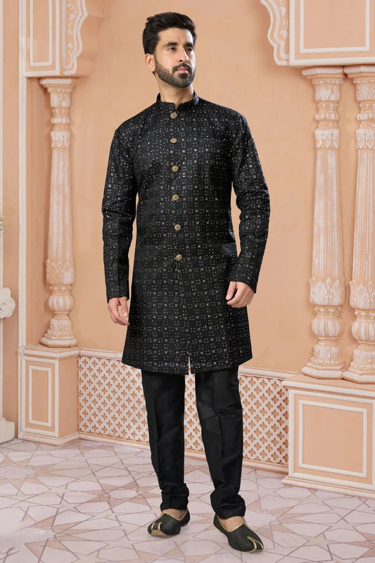 Black Colour Champion Silk Sherwani SH1040546