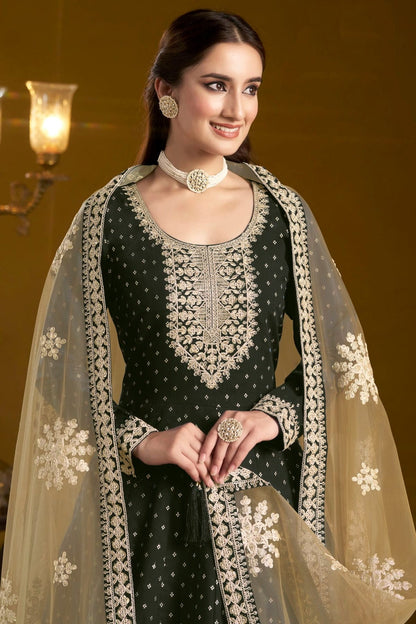 Black Colour Chanderi Butti Semi Stitched Anarkali Suit SM1050649 B