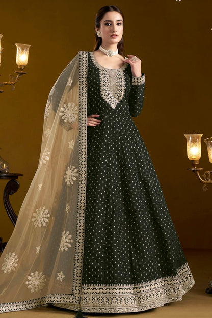 Black Colour Chanderi Butti Semi Stitched Anarkali Suit SM1050649