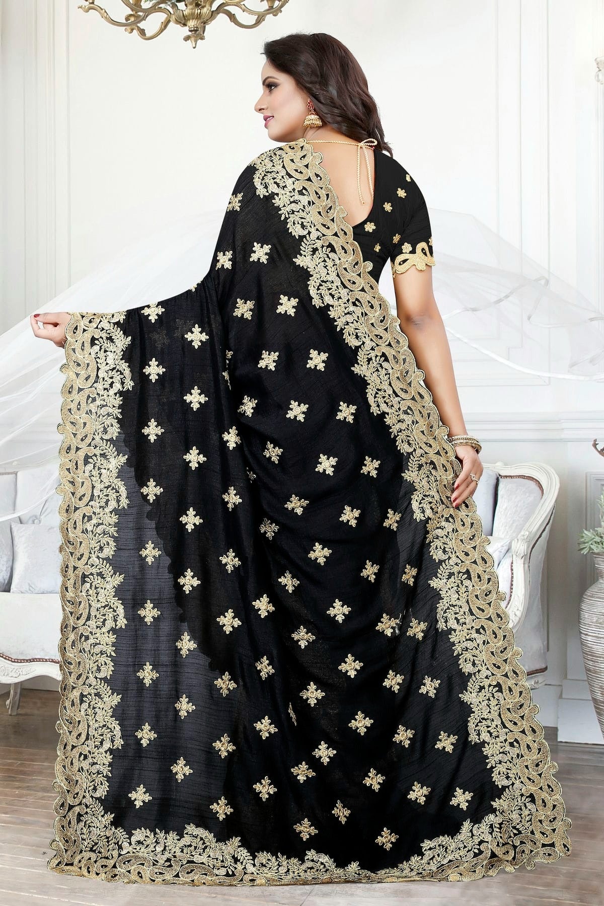 Black Colour Cherry Silk Designer Saree LC1121496 A