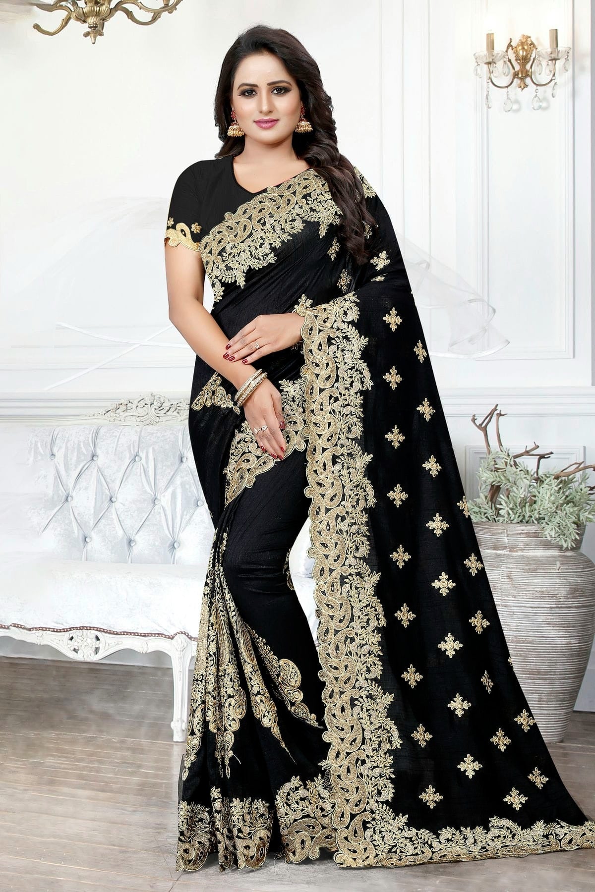Black Colour Cherry Silk Designer Saree LC1121496