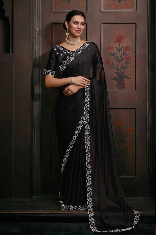 Black Colour Chiffon Designer Saree LC1121767