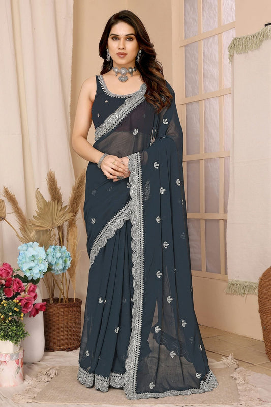 Black Colour Chiffon Saree SD1110425