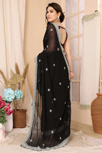 Black Colour Chiffon Saree SD1110428 A