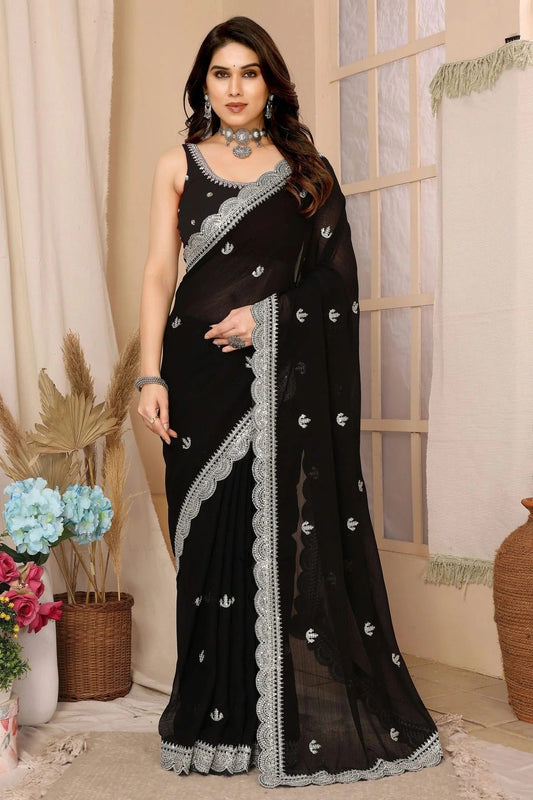 Black Colour Chiffon Saree SD1110428