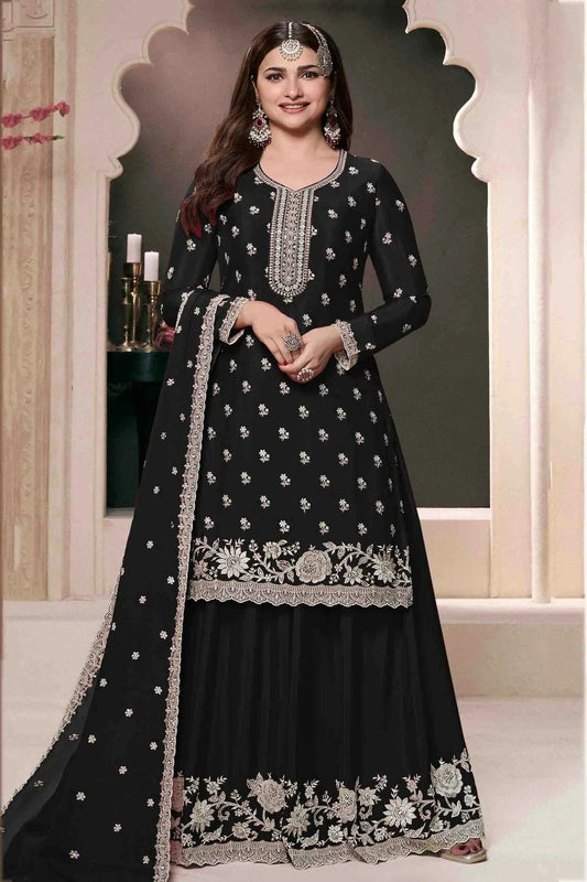 Black Colour Chinon Palazzo Pant Suit SM1140920