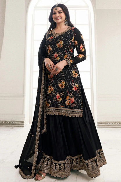 Black Colour Chinon Sharara Suit SM1110677