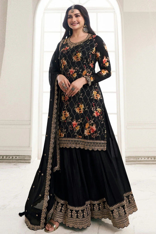 Black Colour Chinon Sharara Suit SM1110677