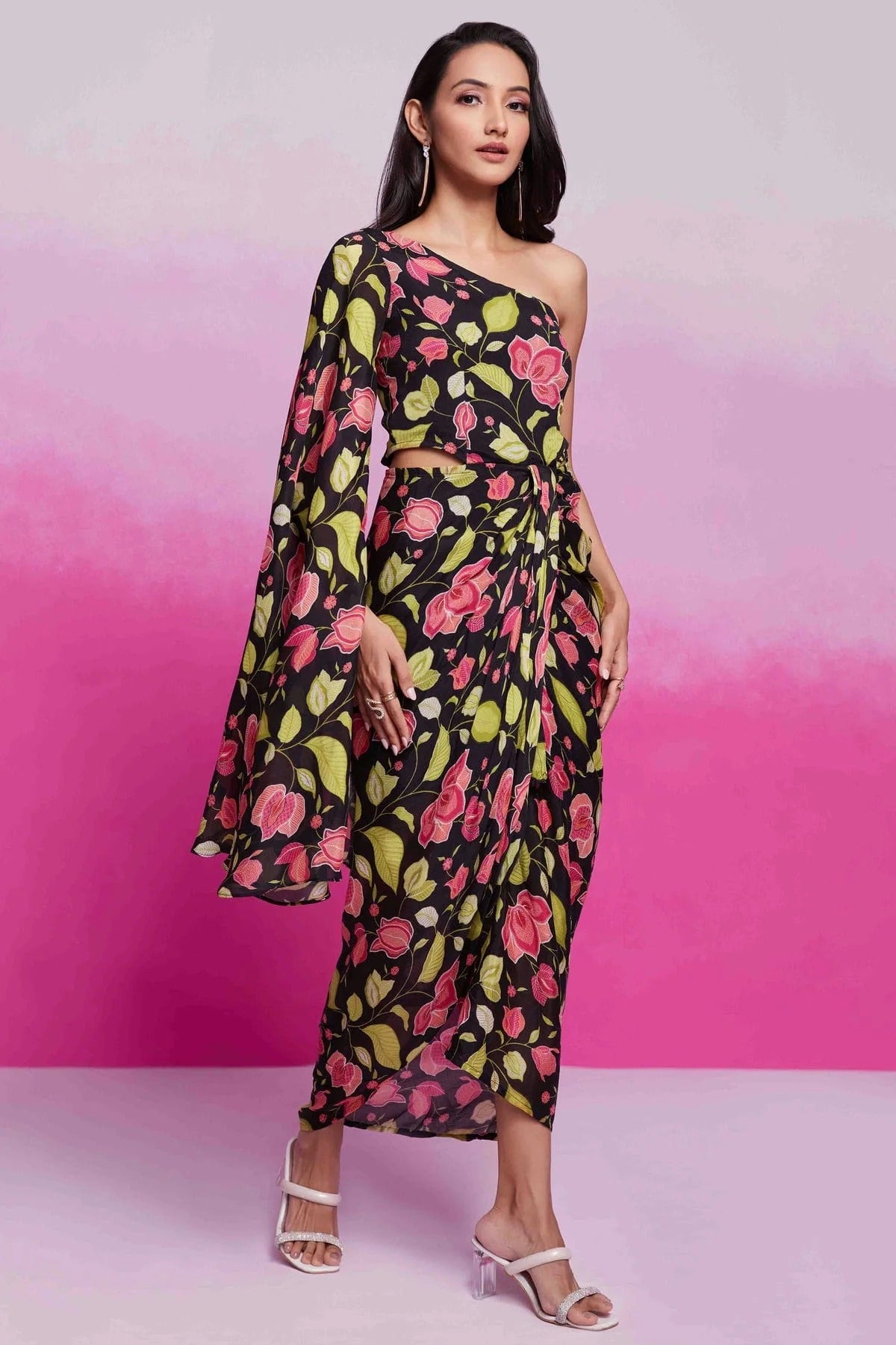 Black Colour Chinon Silk Dress TP1080937 A