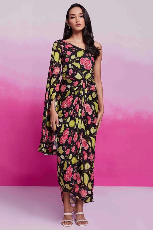 Black Colour Chinon Silk Dress TP1080937