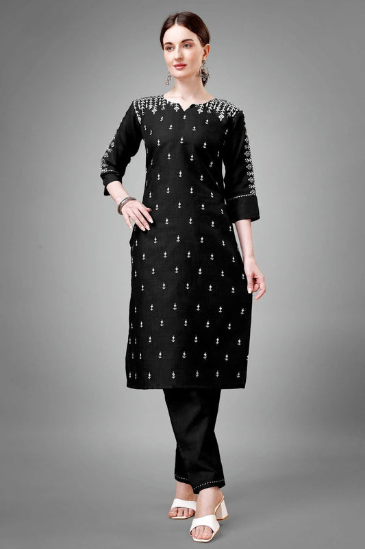 Black Colour Cotton Blend Kurta And Pant Set KR1111324
