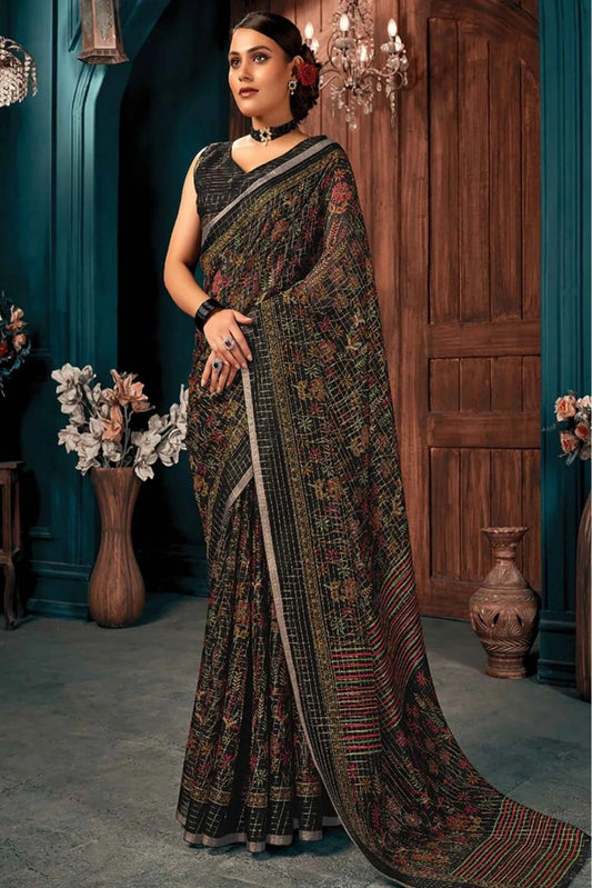 Black Colour Cotton Printed Saree SD1100916