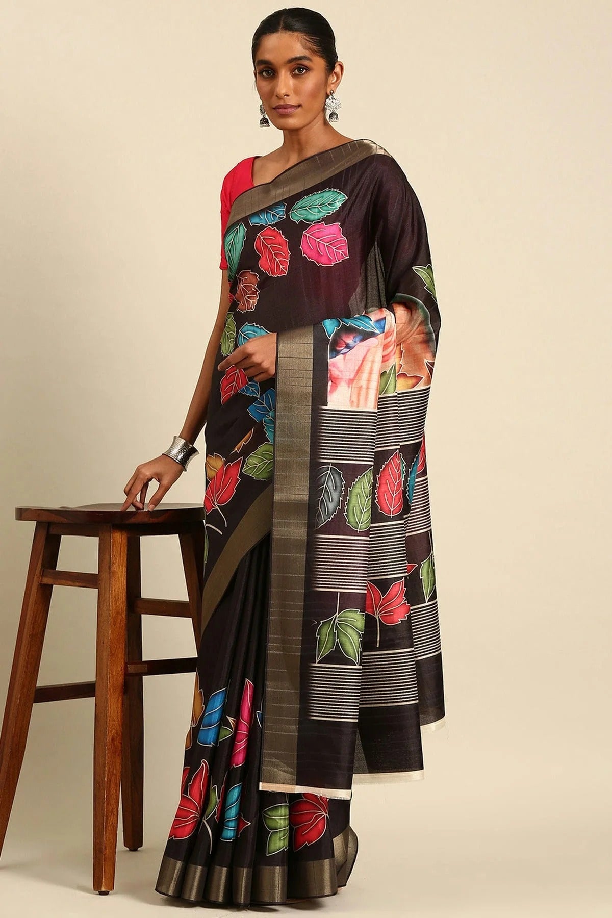 Black Colour Cotton Printed Saree SD1102411