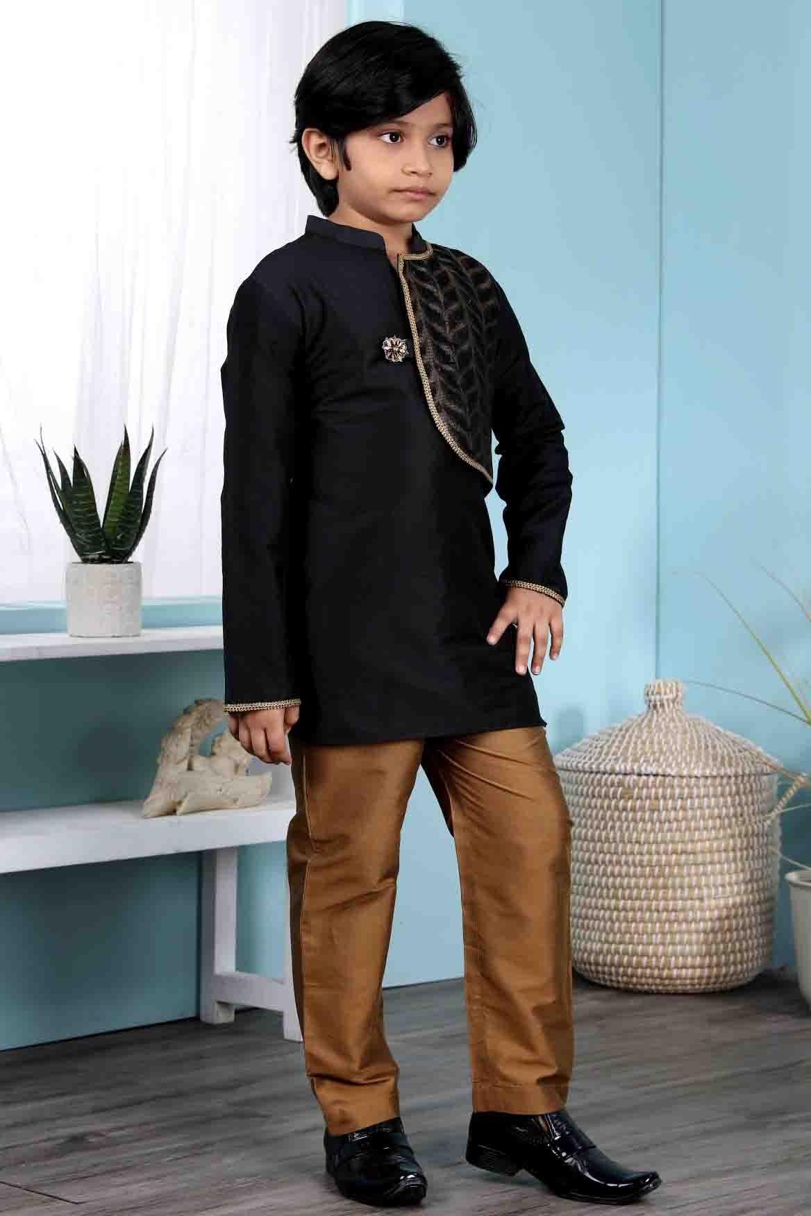 Black Colour Cotton Silk Kurta Pajama BW1070074 B