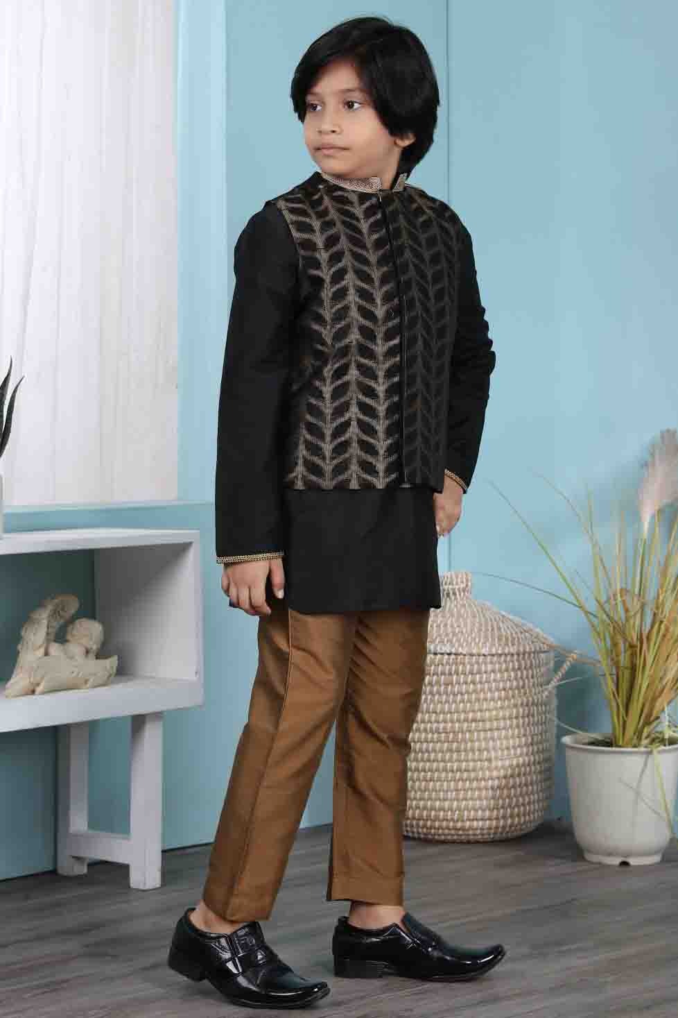 Black Colour Cotton Silk Kurta Pajama With Jacket BW1070105 B