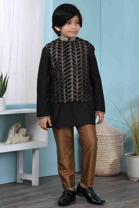 Black Colour Cotton Silk Kurta Pajama With Jacket BW1070105