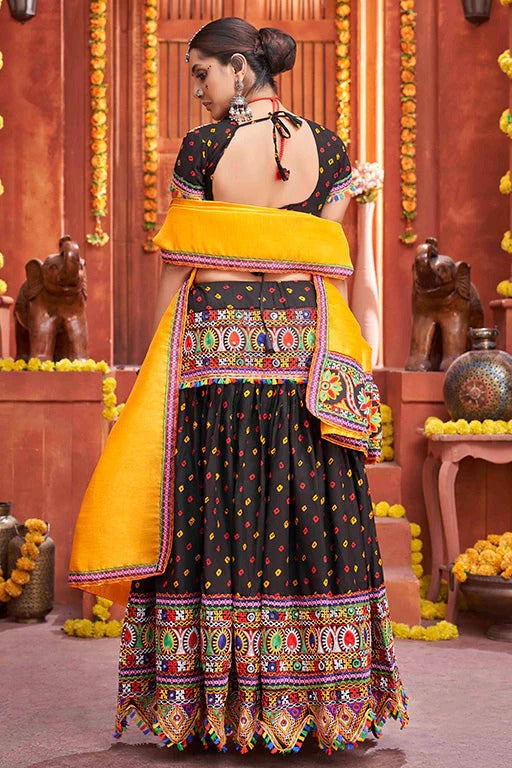 Black Colour Cotton Silk Navratri Lehenga Choli LC1240079 A