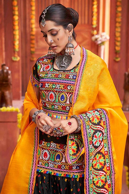 Black Colour Cotton Silk Navratri Lehenga Choli LC1240079 B