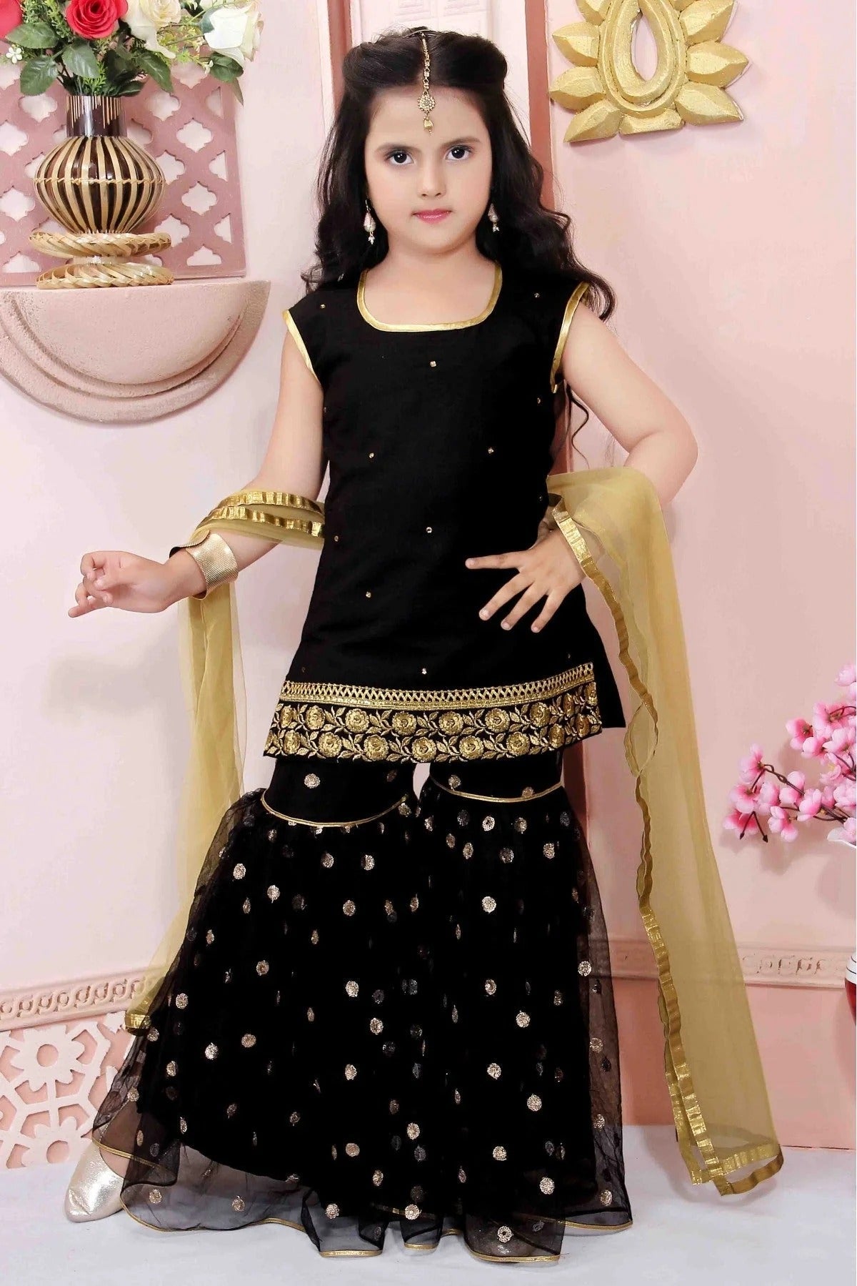 Black Colour Cotton Silk Party Wear Sharara Suit GW1070025