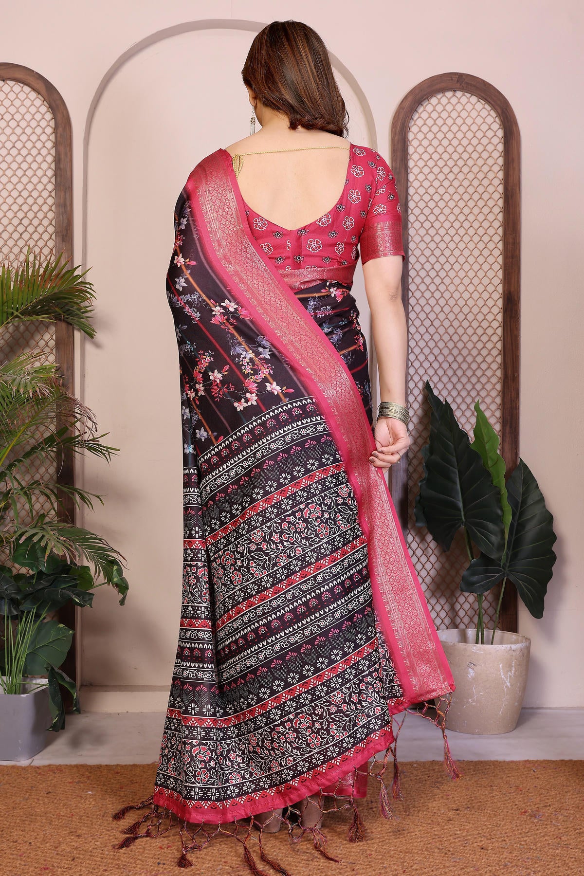 Black Colour Cotton Silk Printed Saree