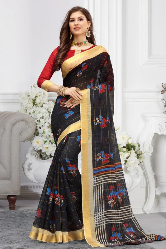 Black Colour Cotton Traditional Saree SD1100746