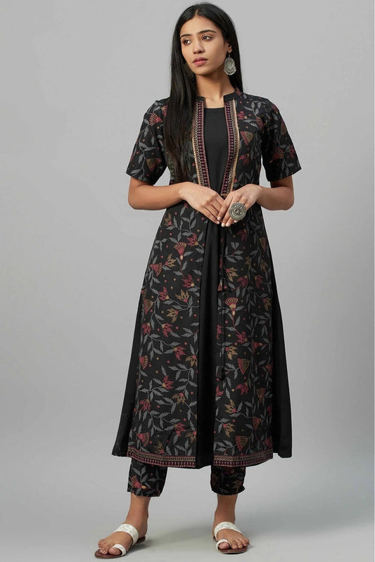 Black Colour Crepe Foil Print Kurti KR1060236