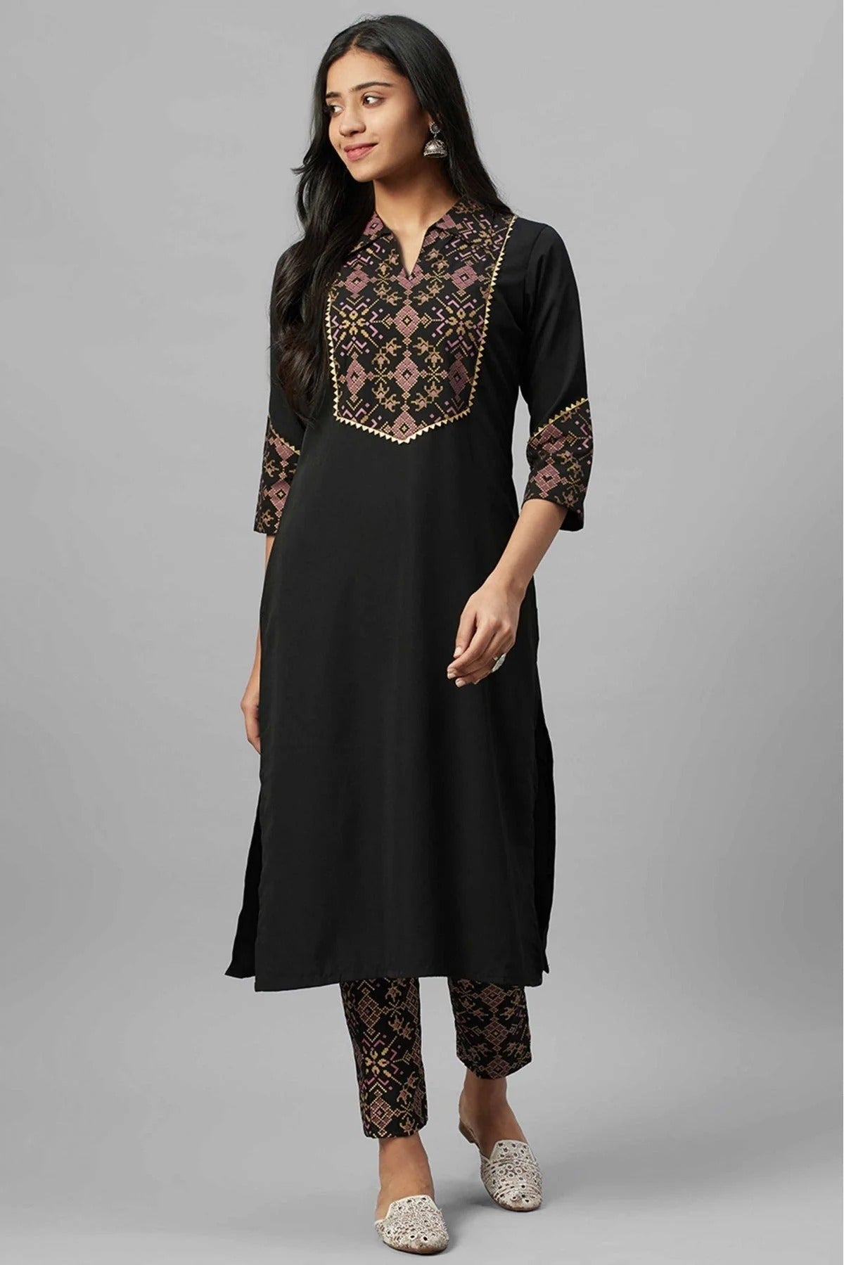 Black Colour Crepe Foil Print Kurti KR1060237