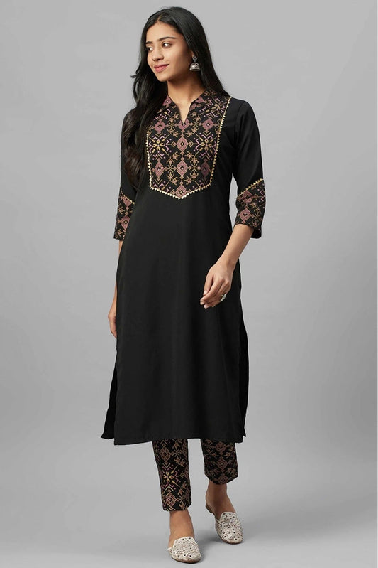 Black Colour Crepe Foil Print Kurti KR1060237