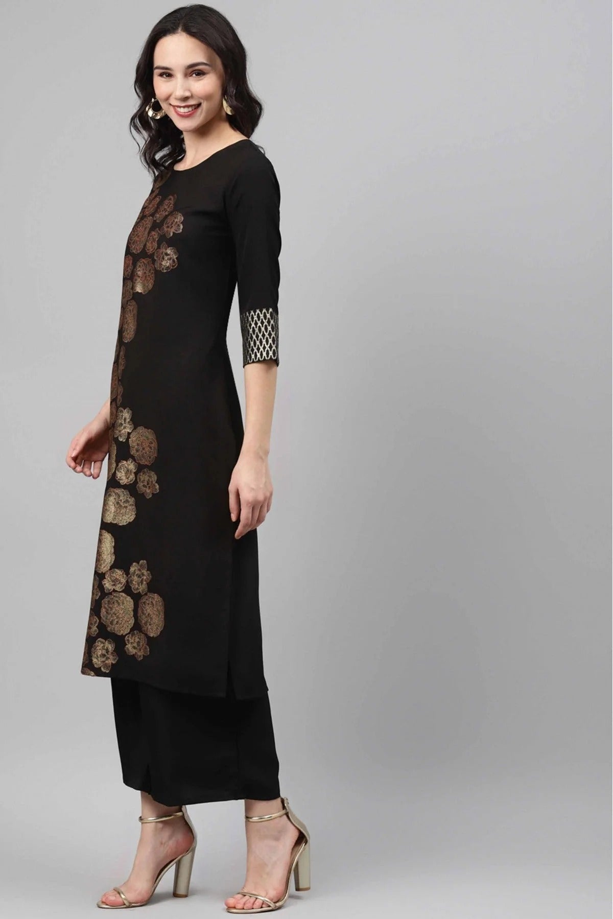 Black Colour Crepe Foil Print Kurti KR1060242 A