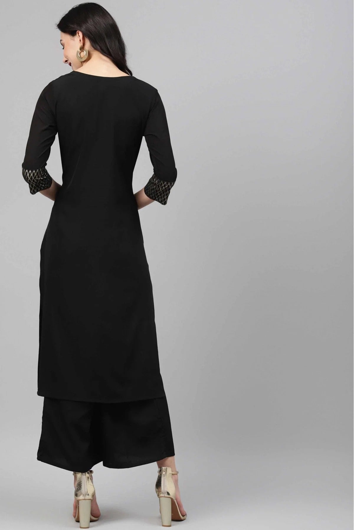 Black Colour Crepe Foil Print Kurti KR1060242 B