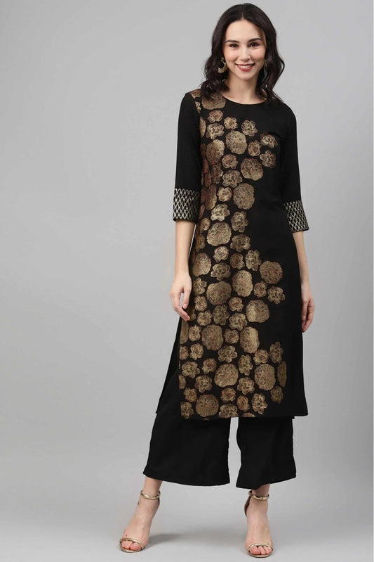 Black Colour Crepe Foil Print Kurti KR1060242