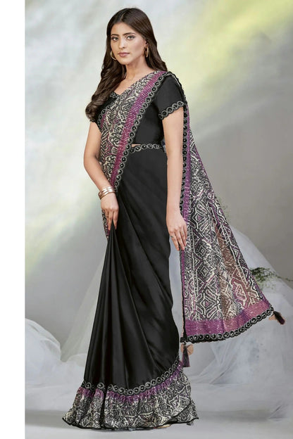 Black Colour Crepe Satin Silk Ready To Wear Saree SD1111829