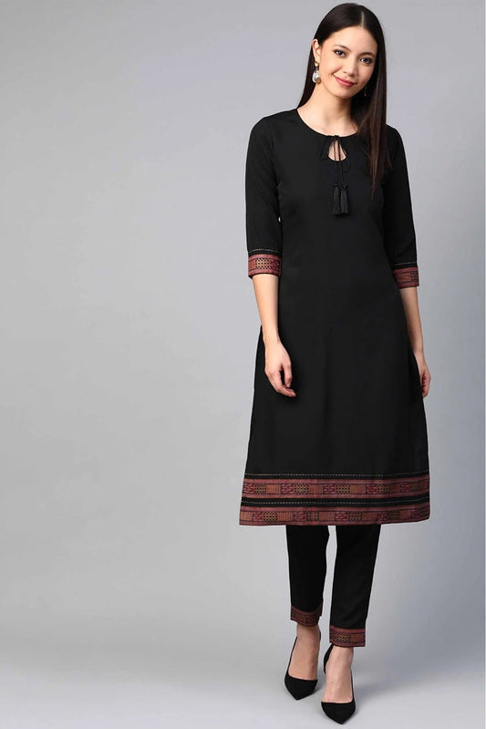 Black Colour Crepe Solid Kurta With Pant KR1060145