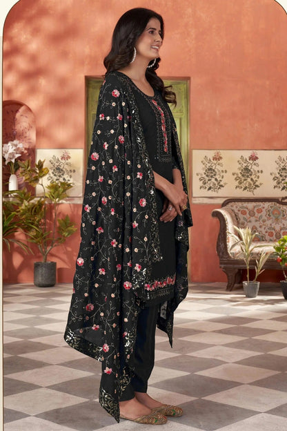 Black Colour Embroidery Georgette Stitched Suit SS1112507 A